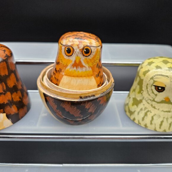 Vintage Owl Family Nesting Dolls Enesco Wooden Hand Painted 5pc Set Kitschy - Picture 8 of 14